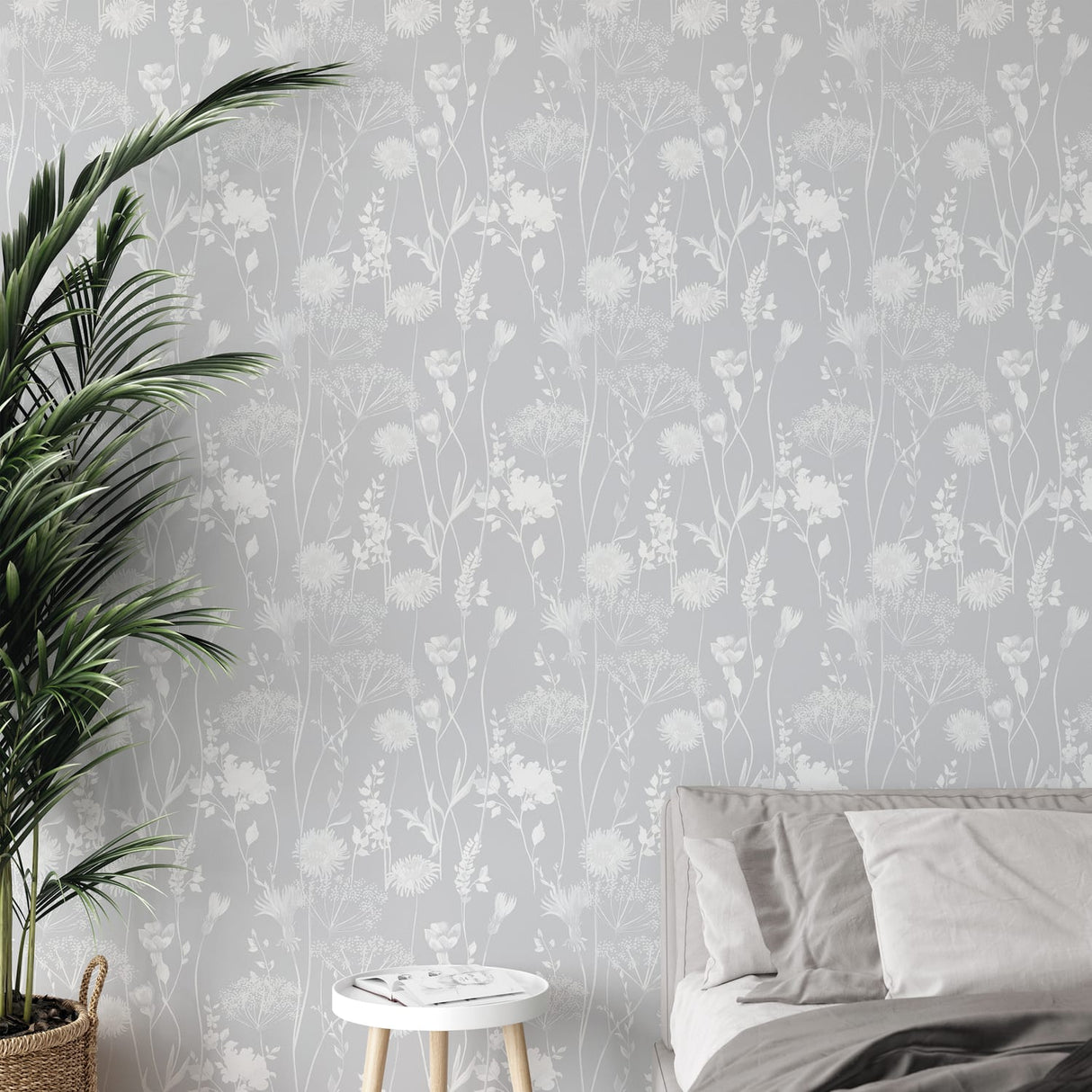 Catherine Lansfield Meadowsweet Floral Wallpaper Blue - Meadowsweet Floral Grey