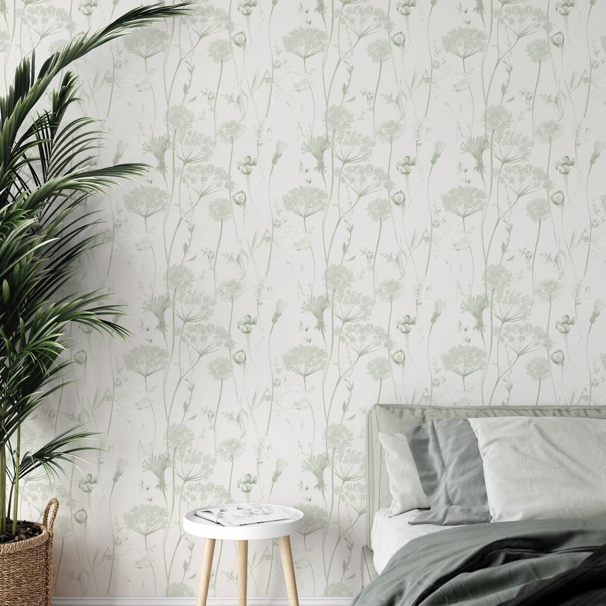 Catherine Lansfield Meadowsweet Floral Wallpaper Blue - Meadowsweet Floral Sage Green Wallpaper