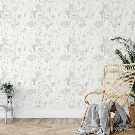 Catherine Lansfield Meadowsweet Floral Wallpaper Blue - Meadowsweet Floral Sage Green Wallpaper