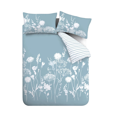 Catherine Lansfield Meadowsweet Floral Seaspray Blue Duvet Cover Bedding Set - Meadowsweet Floral Seaspray Blue