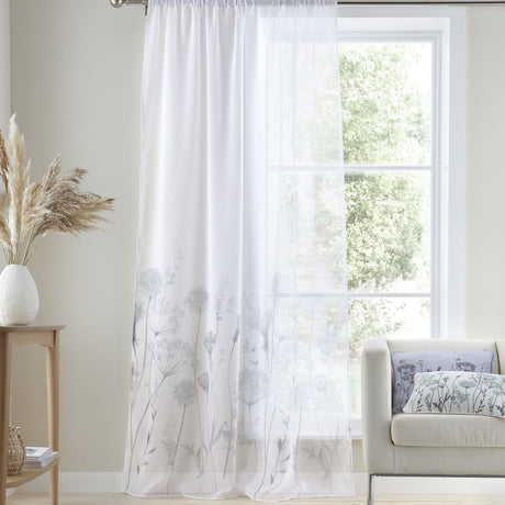 Catherine Lansfield Meadowsweet Floral Voile Curtain Panel - Meadowsweet Floral Voile