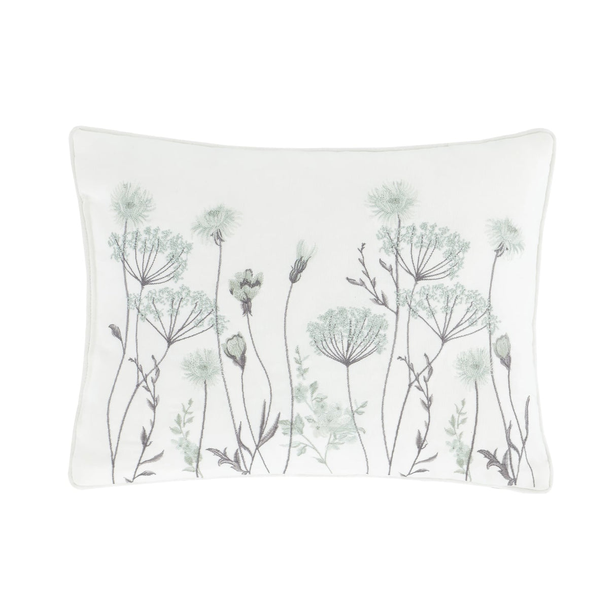 Catherine Lansfield Meadowsweet Floral Embroidered Filled Cushion 30x40cm - Green - Meadowsweet Green Cushion