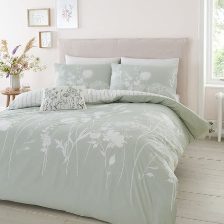 Catherine Lansfield Meadowsweet Floral Green Duvet Cover Bedding Set