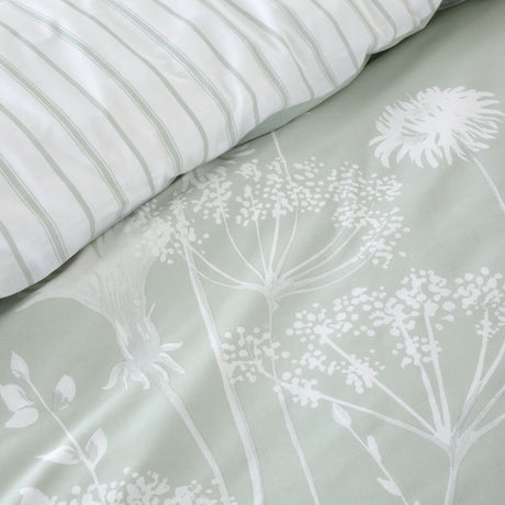 Catherine Lansfield Meadowsweet Floral Green Duvet Cover Bedding Set - Meadowsweet Green Duvet Set