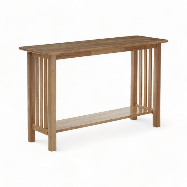 Rounded-Edge Rubberwood Console Table with Lattice Sides
