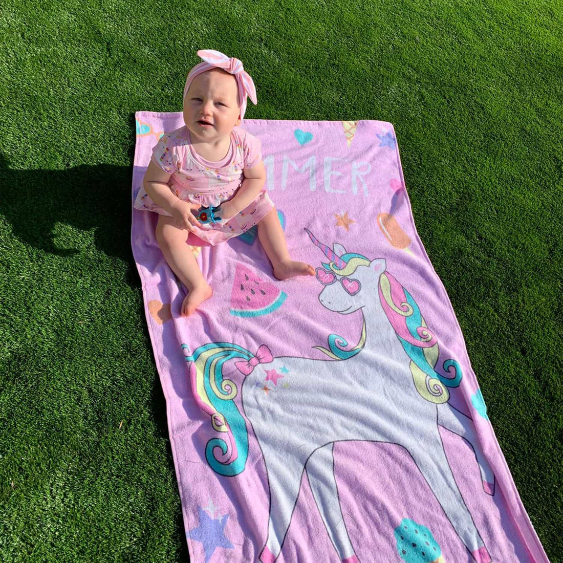 Catherine Lansfield Summer Unicorn Pink 100% Cotton Beach Towel 76x160cm