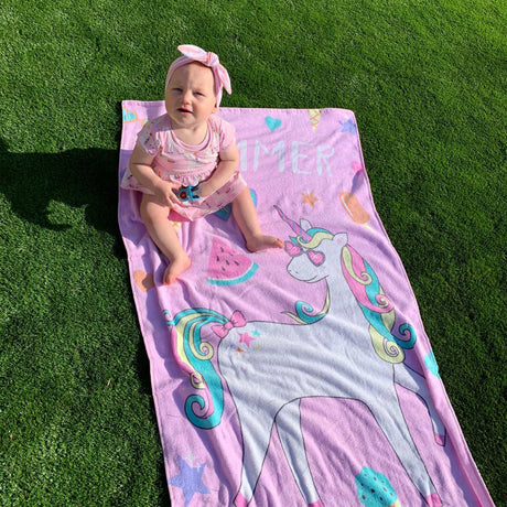Catherine Lansfield Summer Unicorn 100% Cotton Beach Towel 76x160cm - Pink