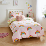 Catherine Lansfield Rainbow Hearts Cosy Kids Duvet Cover Set - Rainbow Heart Fleece Duvet Set (With Accesories)