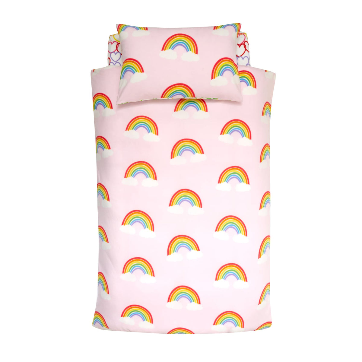 Catherine Lansfield Rainbow Hearts Cosy Kids Duvet Cover Set - Rainbow Heart Fleece Duvet Set
