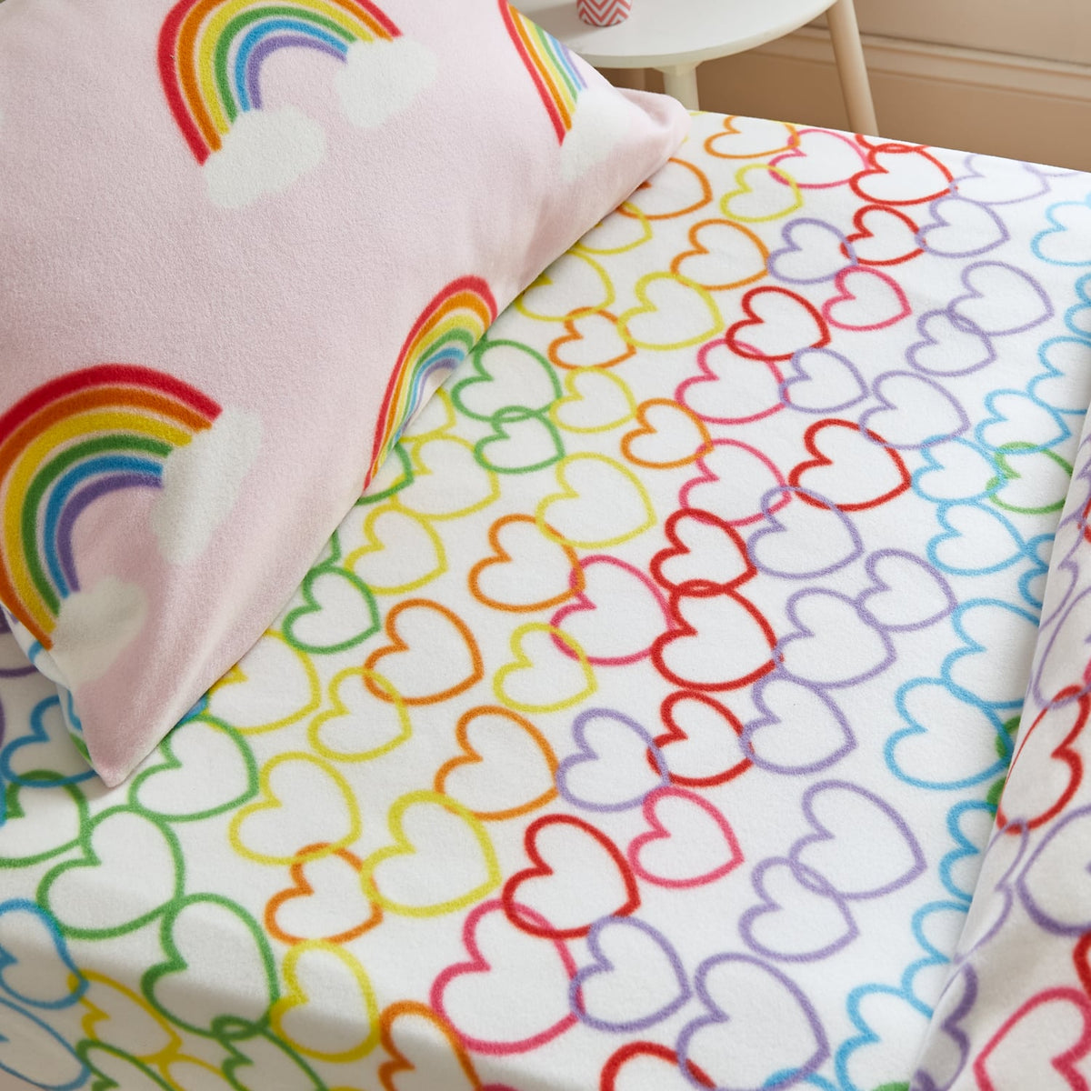 Catherine Lansfield Rainbow Hearts Cosy Kids 25cm Deep Fitted Sheet