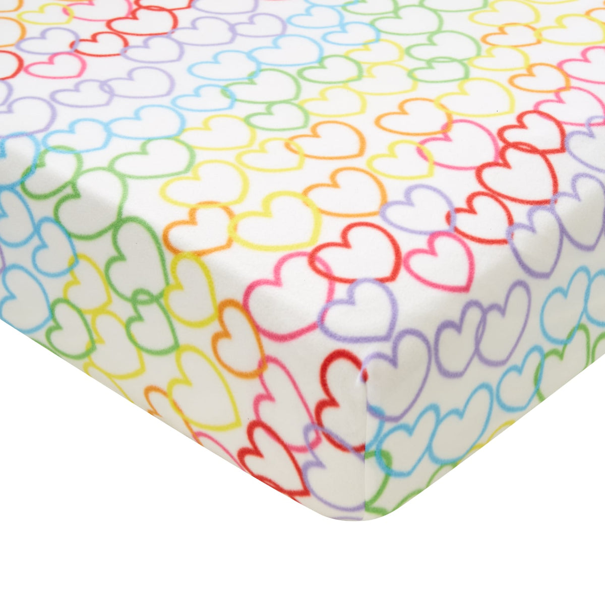 Catherine Lansfield Rainbow Hearts Cosy Kids 25cm Deep Fitted Sheet - Rainbow Heart Fleece Fitted Sheet