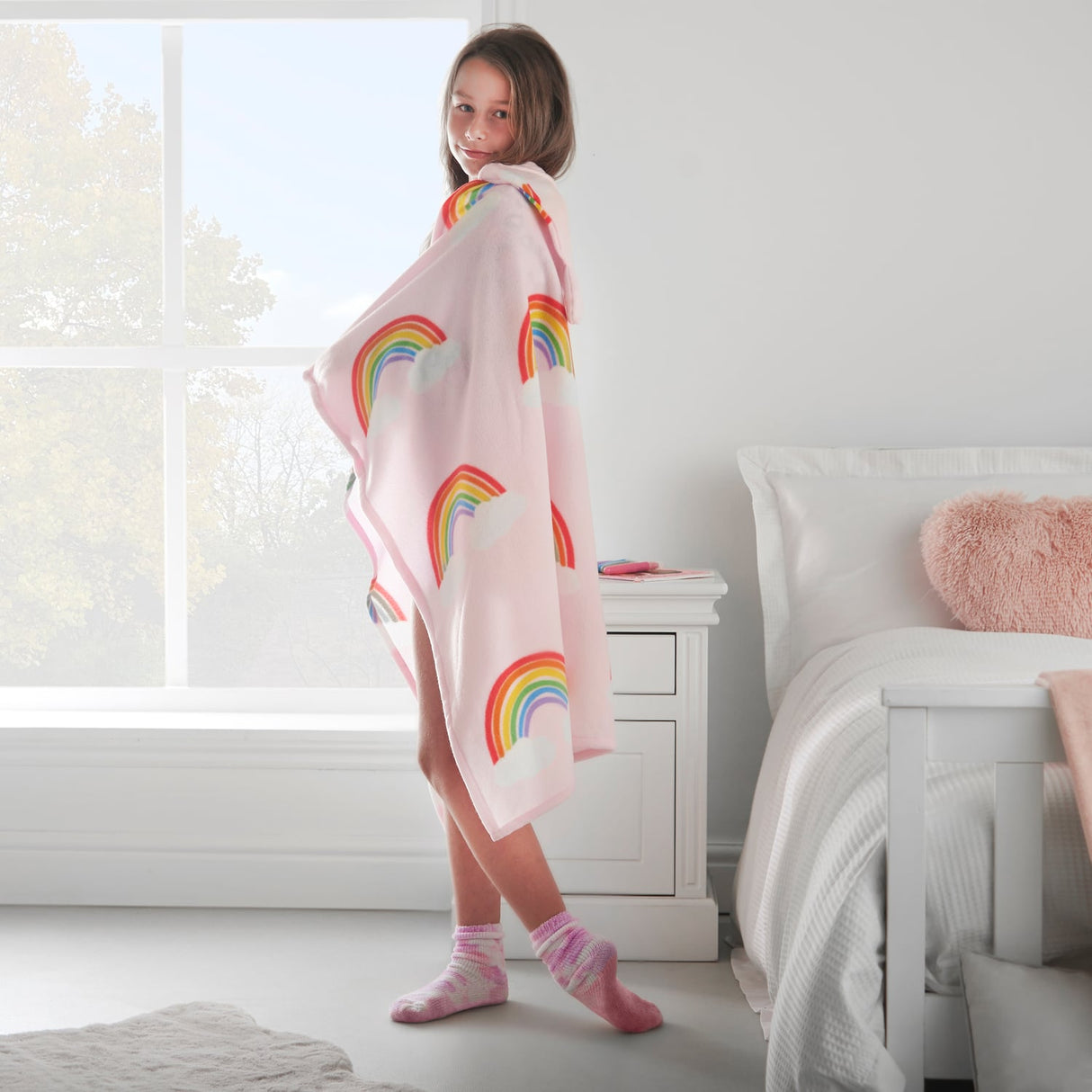 Catherine Lansfield Rainbow Hearts Kids Hooded Blanket