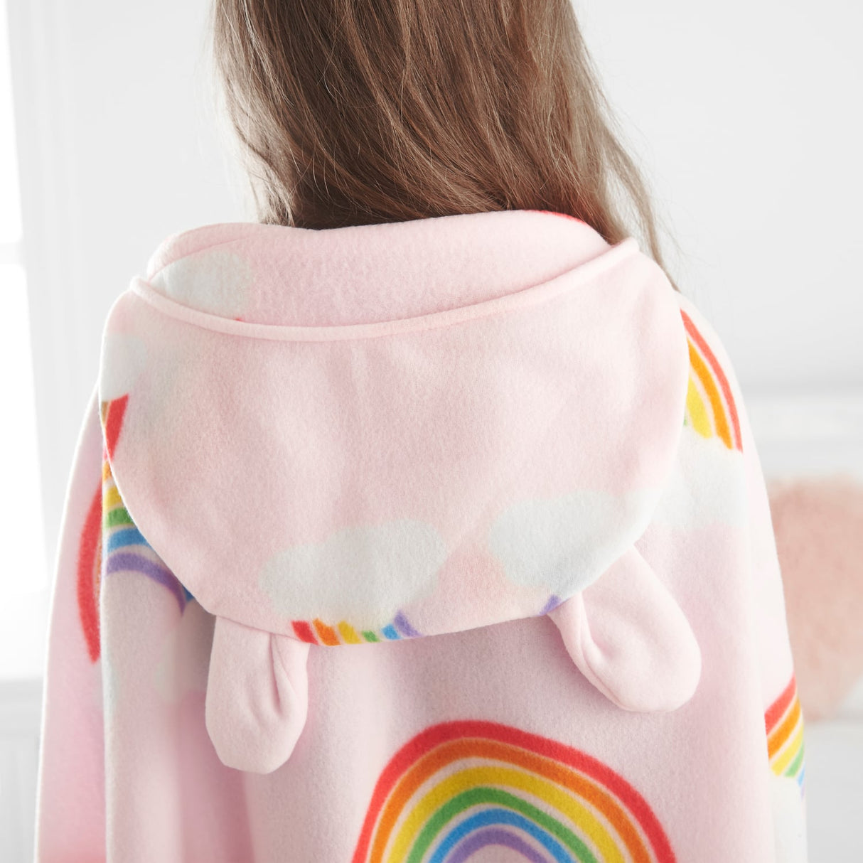 Catherine Lansfield Rainbow Hearts Kids Hooded Blanket - Rainbow Heart Fleece Hoody Blanket