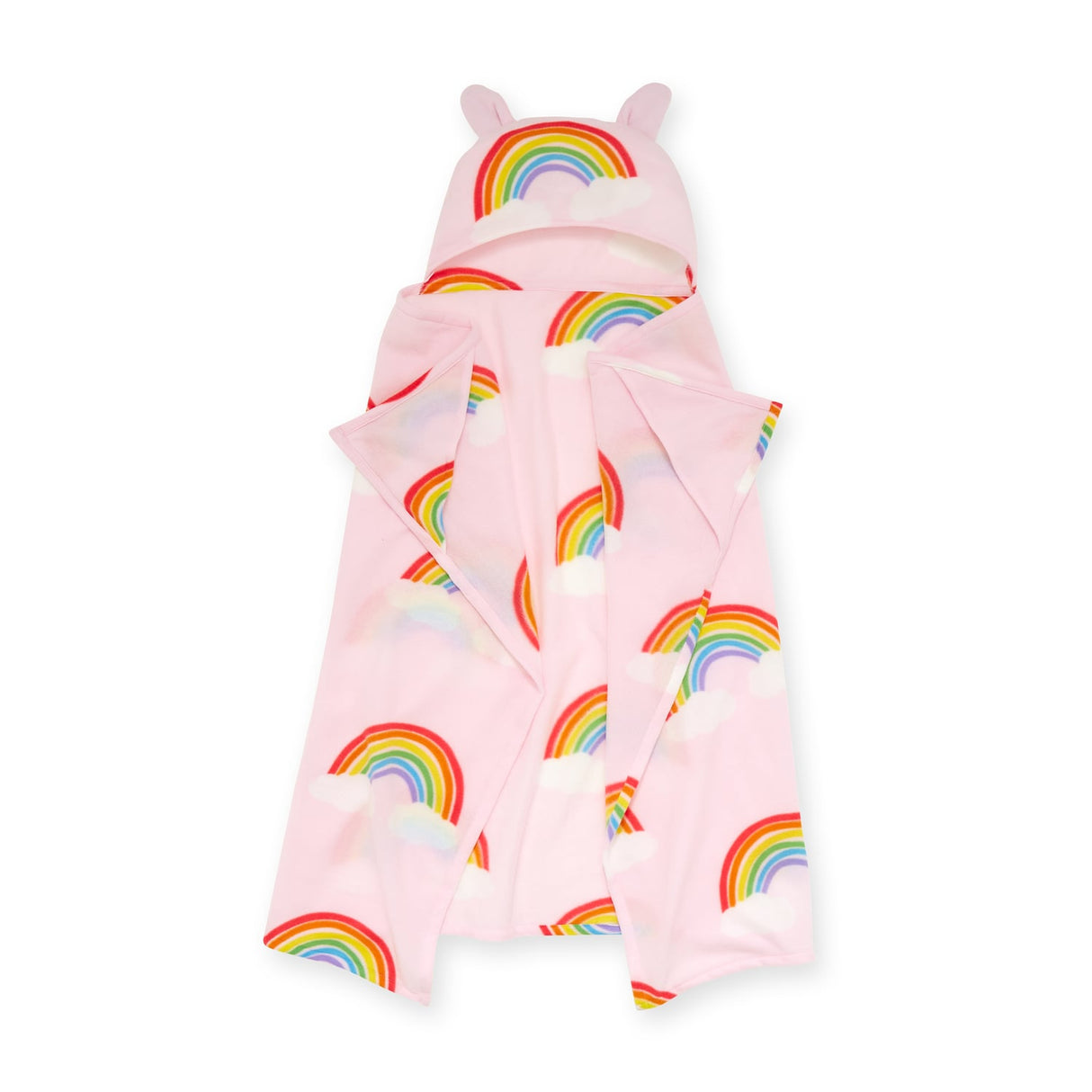 Catherine Lansfield Rainbow Hearts Kids Hooded Blanket - Rainbow Heart Fleece Hoody Blanket