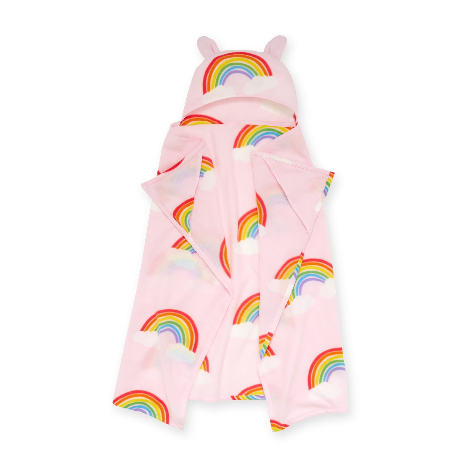 Catherine Lansfield Rainbow Hearts Kids Hooded Blanket - Rainbow Heart Fleece Hoody Blanket
