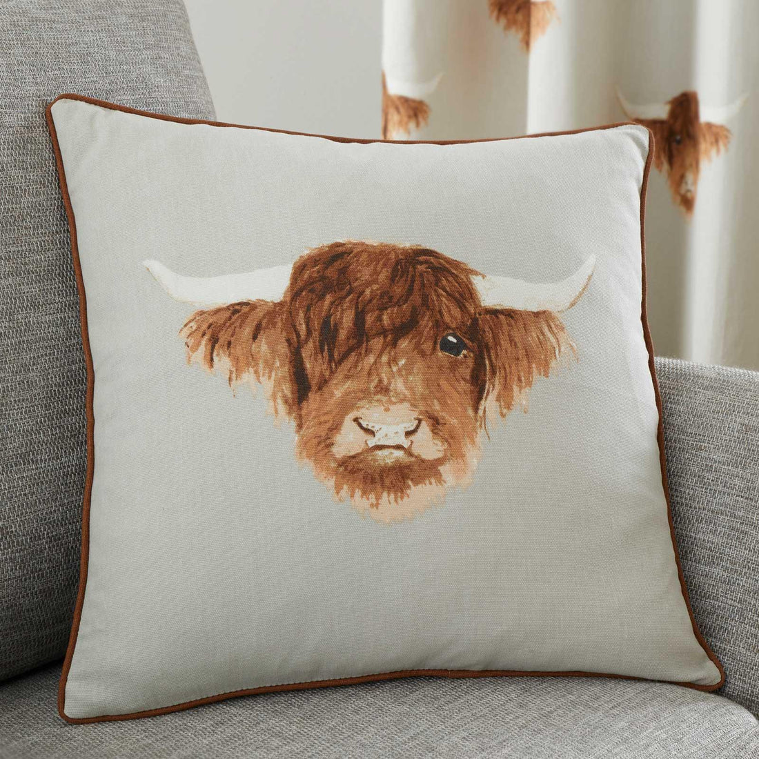 Highland Cow 100% Cotton Cushion Cover Country Style Animal Print