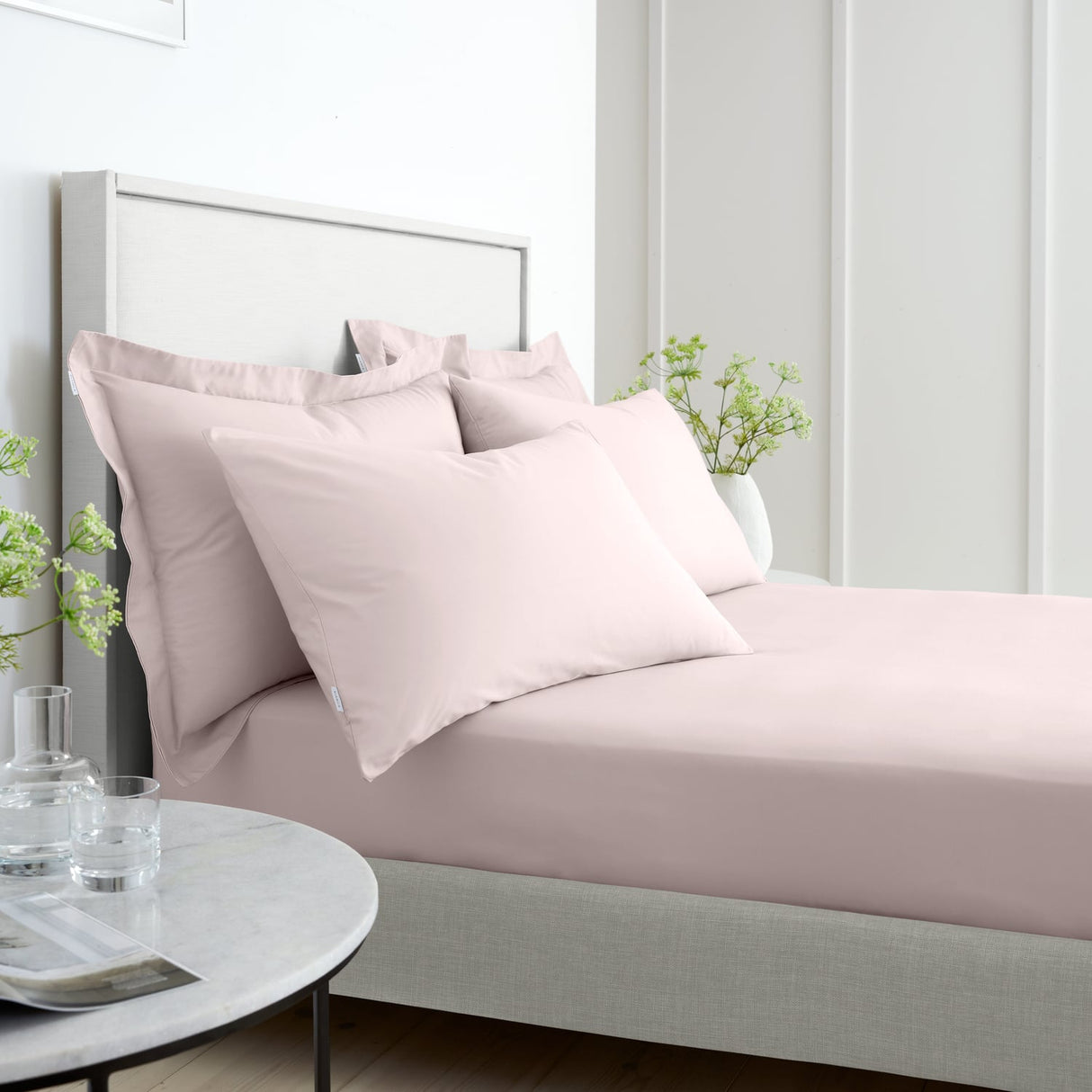 Bianca Fine Linens 200 Thread Count Percale 32cm Deep Blush 100% Cotton Fitted Sheet - 200 Thread Count Percale Fitted Sheet Blush