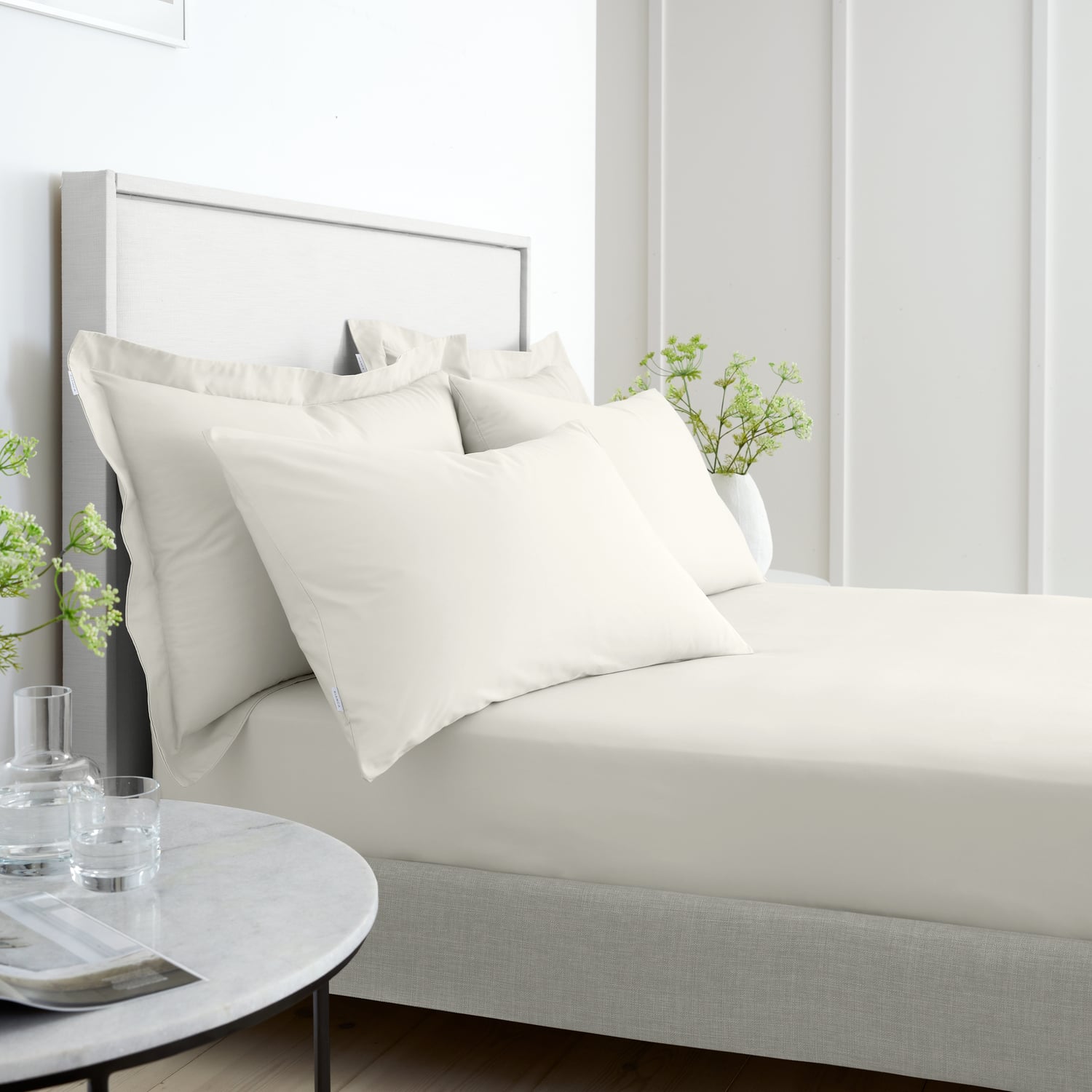 Bianca Fine Linens 200 Thread Count Percale 32cm Deep Cream 100% Cotton Fitted Sheet - 200 Thread Count Percale Fitted Sheet Cream