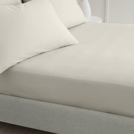 Bianca Fine Linens 200 Thread Count Percale 32cm Deep Natural 100% Cotton Fitted Sheet - 200 Thread Count Percale Fitted Sheet Natural