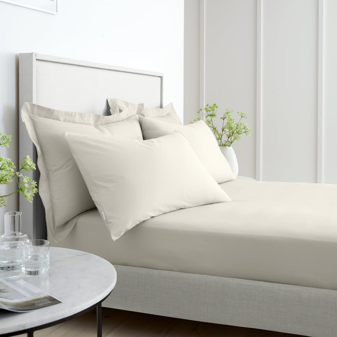 Bianca Fine Linens 200 Thread Count Percale 32cm Deep Natural 100% Cotton Fitted Sheet