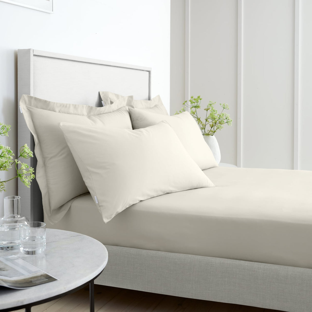 Bianca Fine Linens 200 Thread Count Percale 32cm Deep Natural 100% Cotton Fitted Sheet - 200 Thread Count Percale Fitted Sheet Natural