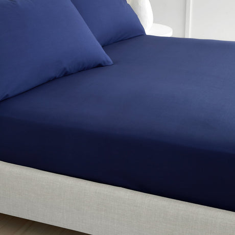 Bianca 200 Thread Count Percale 32cm Deep Navy 100% Cotton Fitted Sheet - 200 Thread Count Percale Fitted Sheet Navy
