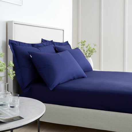 Bianca 200 Thread Count Percale 32cm Deep Navy 100% Cotton Fitted Sheet - 200 Thread Count Percale Fitted Sheet Navy