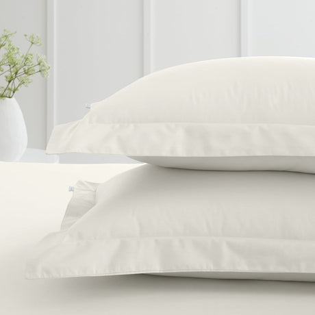 Bianca Fine Linens 200 Thread Count Cotton Percale Pillowcases - 200 Thread Count Percale Oxford Pillowcase Pair Cream