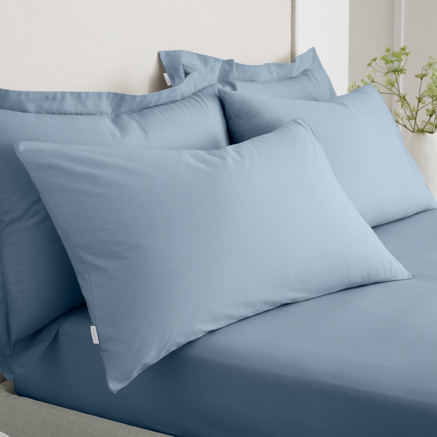 Bianca Fine Linens 200 Thread Count Cotton Percale Pillowcases - 200 Thread Count Percale Standard Pillowcases Blue