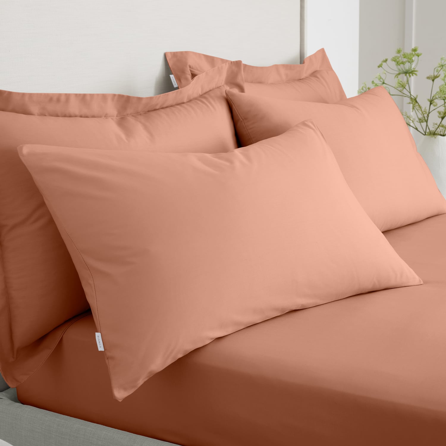Bianca Fine Linens 200 Thread Count Cotton Percale Pillowcases - 200 Thread Count Percale Standard Pillowcase Pair Clay