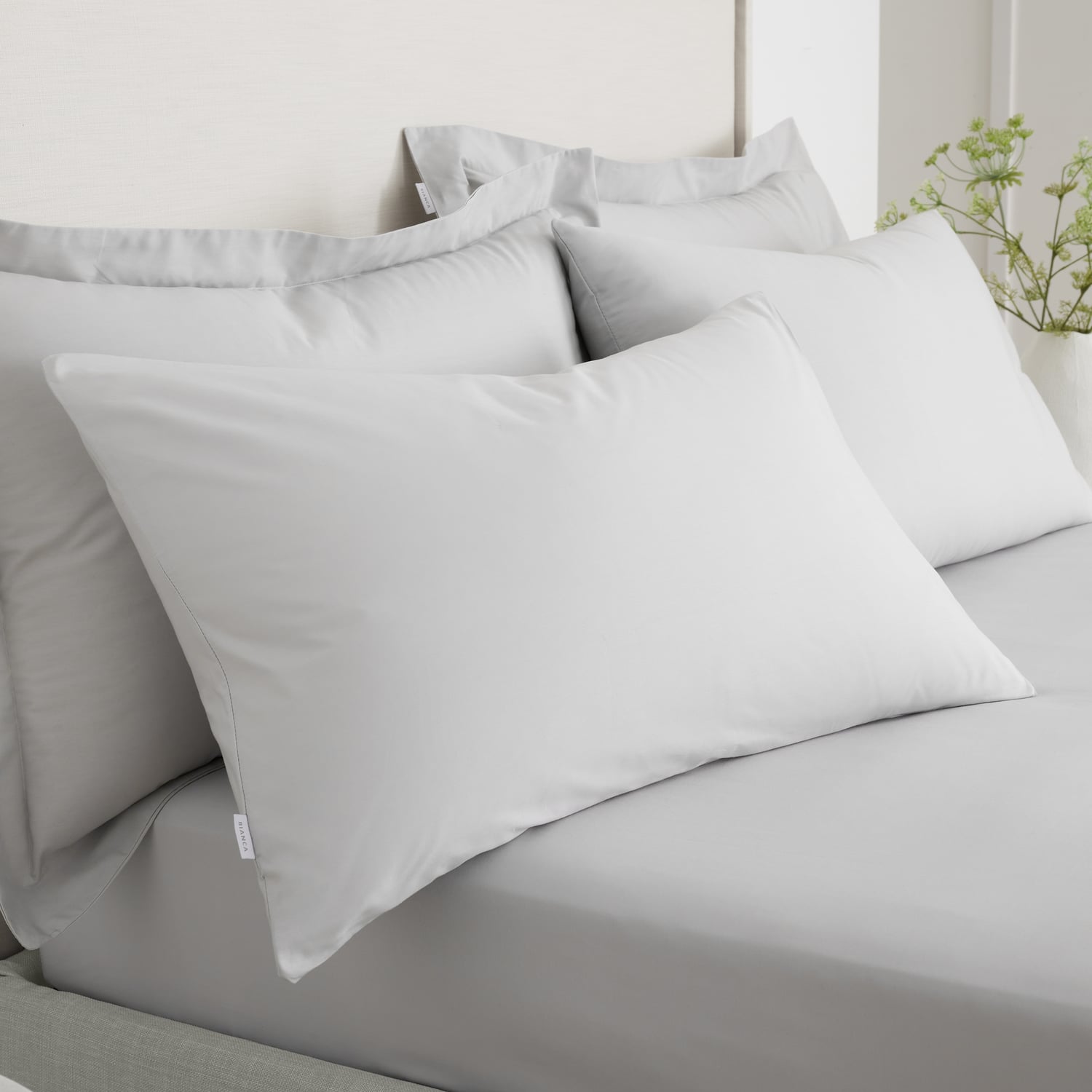 Bianca Fine Linens 200 Thread Count Cotton Percale Pillowcases - 200 Thread Count Percale Standard Pillowcase Pair Grey