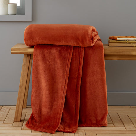 Catherine Lansfield Raschel Velvet Touch Throw – Burnt Orange – 130cm x 170cm / 200cm x 240cm