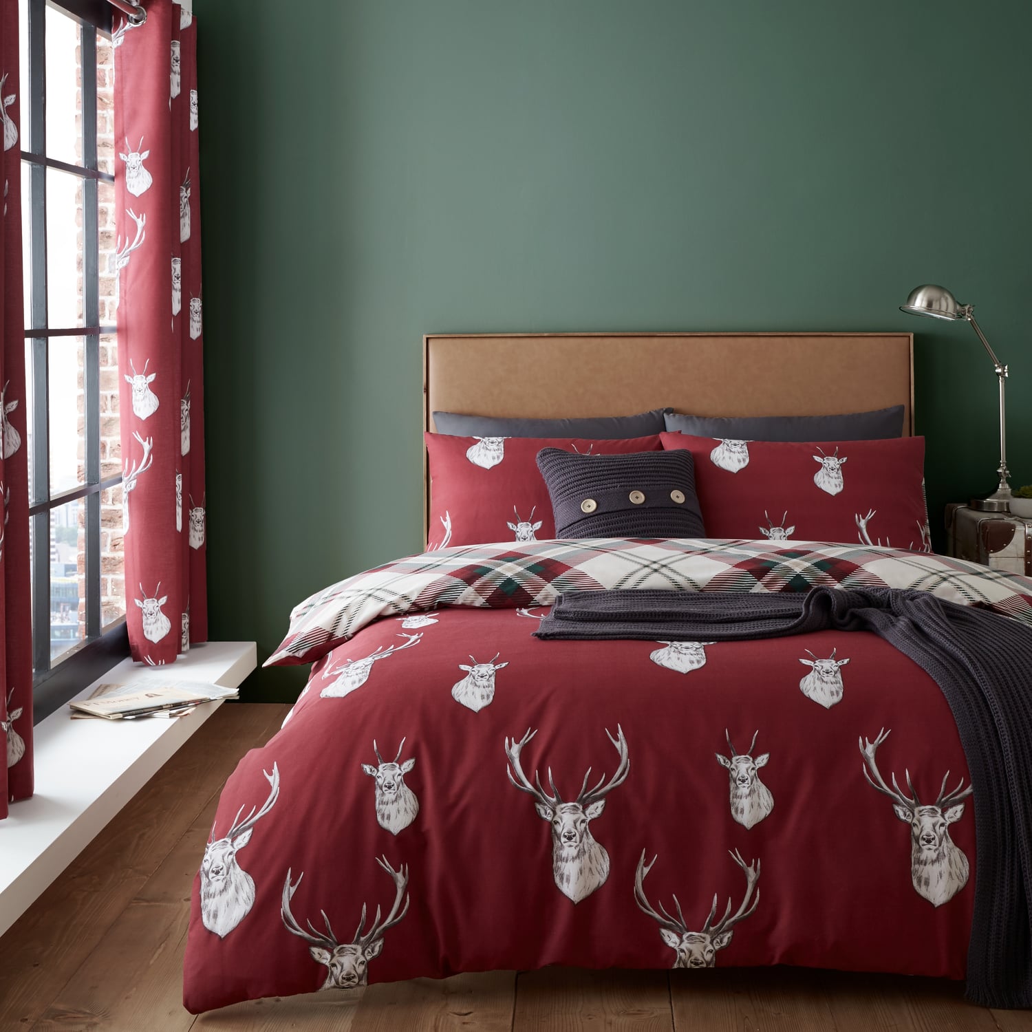 Catherine Lansfield Munro Stag Check Eyelet Curtains Polycotton