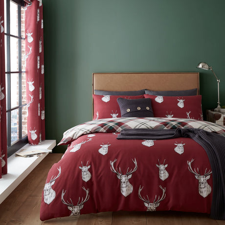 Catherine Lansfield Munro Stag Check Eyelet Curtains Polycotton