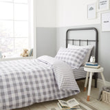 Turner Bianca Check and Stripe Kids Duvet Cover and Fitted Sheet Set - Grey