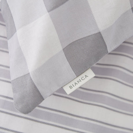 Turner Bianca Check and Stripe Kids Duvet Cover and Fitted Sheet Set - Grey - Check And Stripe Grey