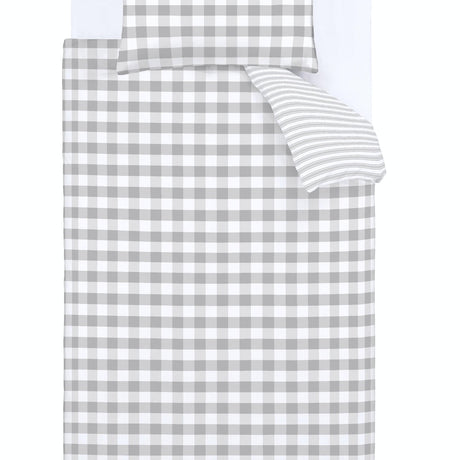 Turner Bianca Check and Stripe Kids Duvet Cover and Fitted Sheet Set - Grey - Check And Stripe Grey