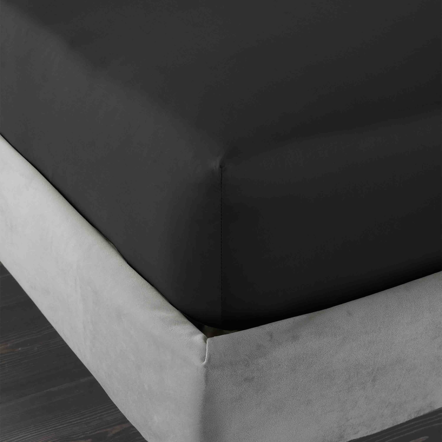 Bianca 400 Thread Count Sateen 36cm Deep Black 100% Cotton Fitted Sheet - 400 Thread Count Cotton Fitted Sheet Black