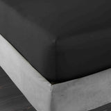 Bianca 400 Thread Count Sateen 36cm Deep Black 100% Cotton Fitted Sheet - 400 Thread Count Cotton Fitted Sheet Black