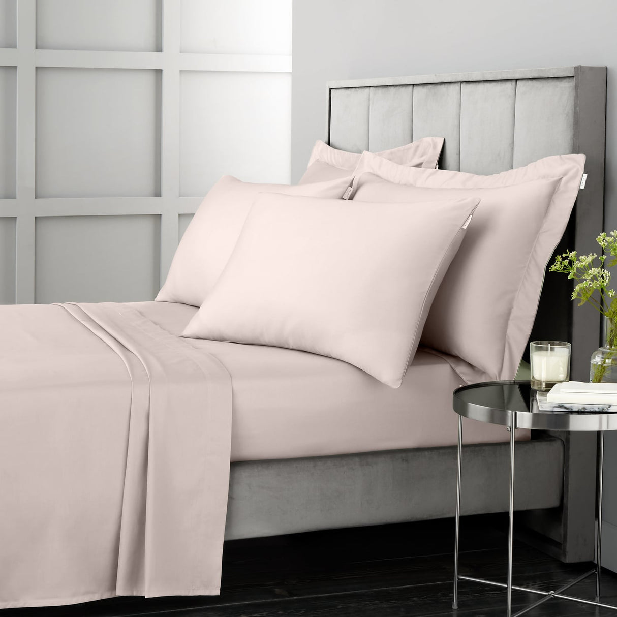 Bianca Fine Linens 400 Thread Count Sateen 36cm Deep Blush 100% Cotton Fitted Sheet - 400 Thread Count Cotton Fitted Sheet Blush