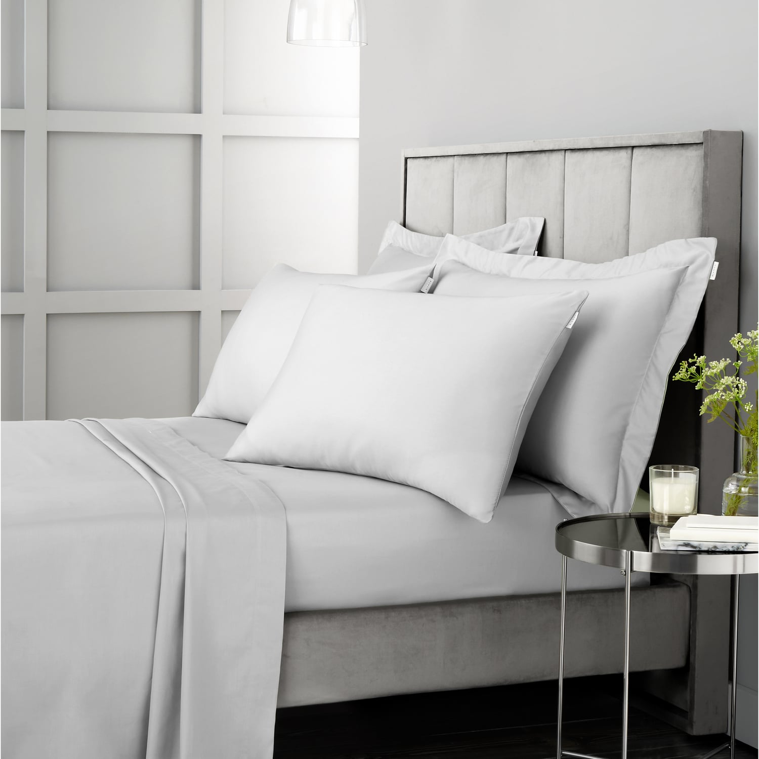 Bianca Fine Linens 400 Thread Count Sateen 36cm Deep Dove Grey 100% Cotton Fitted Sheet - 400 Thread Count Cotton Fitted Sheet Grey