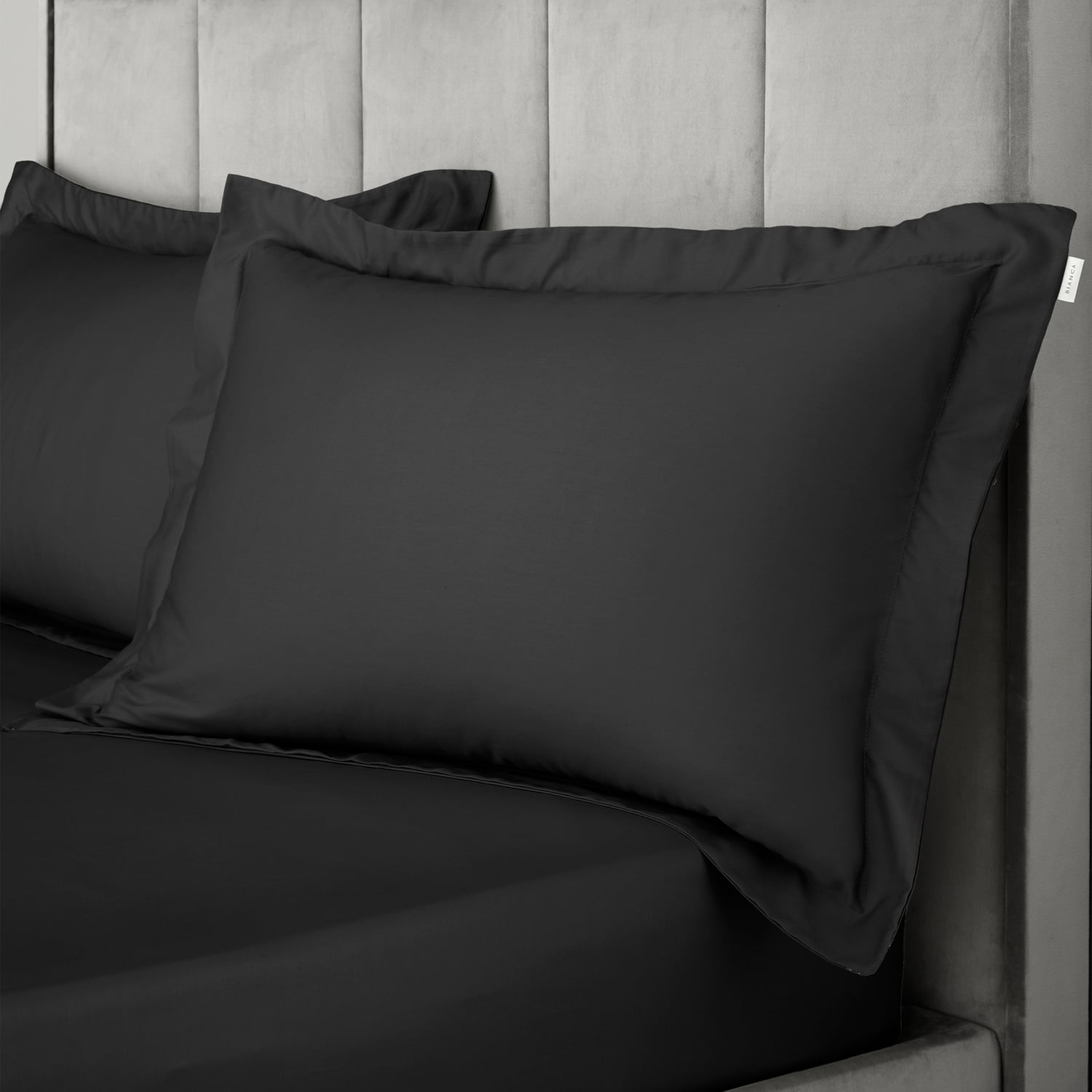 Bianca Fine Linens 400 Thread Count Cotton Sateen Pillowcases - 400 Thread Count Cotton Oxford Pillowcase Pair Black