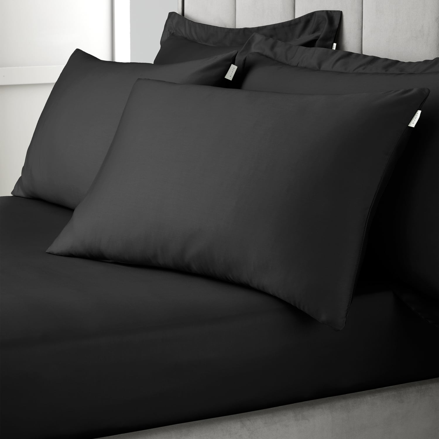 Bianca Fine Linens 400 Thread Count Cotton Sateen Pillowcases - 400 Thread Count Cotton Stanard Pillowcase Pair Black