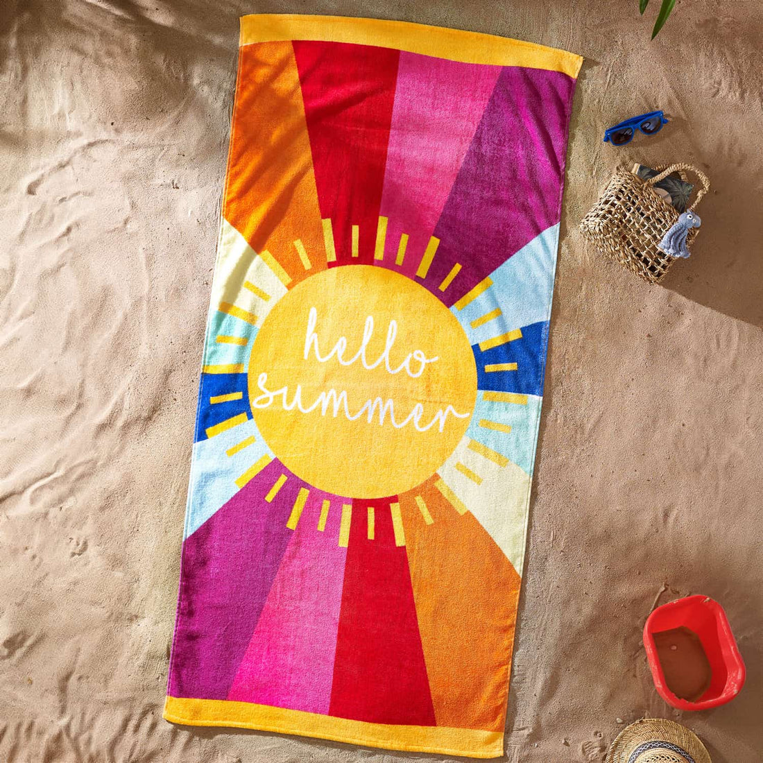 Catherine Lansfield Hello Summer Multi 100% Cotton Beach Towel 76x160cm