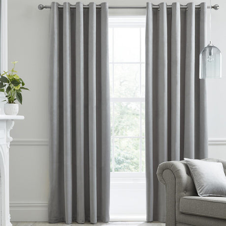 Laurence Llewelyn-Bowen Montrose Velvet Blackout Ready Made Eyelet Curtains - Silver