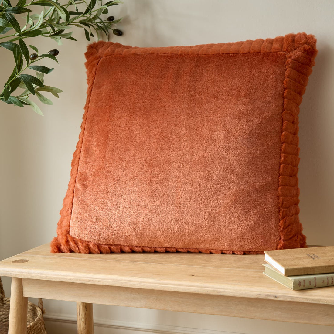 Catherine Lansfield Velvet Burnt Orange Filled Cushion Winter Warmers 55cm x 55cm