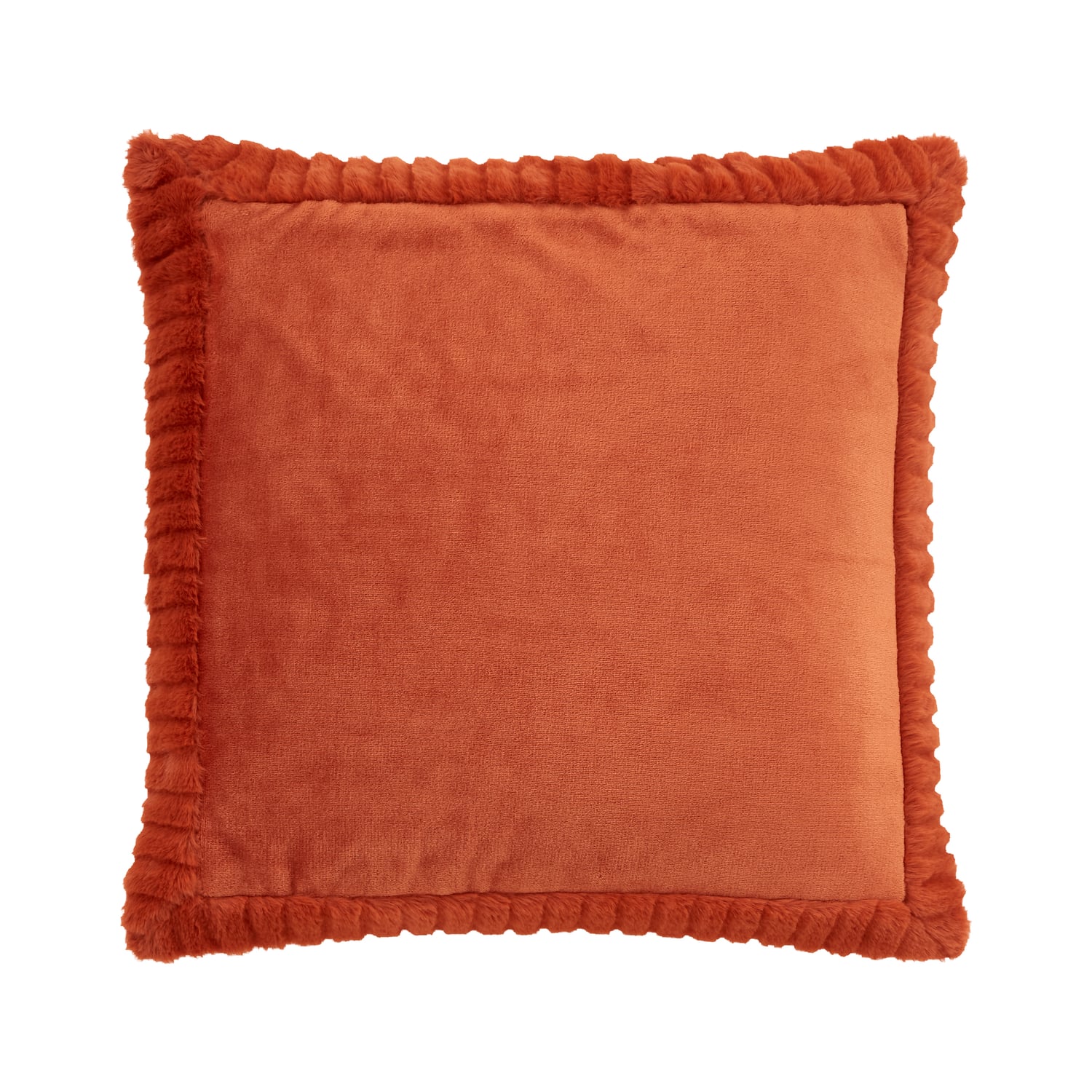 Catherine Lansfield Filled Cushion Winter Warmers 55cm x 55cm - Burnt Orange - Velvet And Faux Fur Burnt Orange Cushion