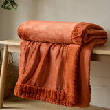 Catherine Lansfield Velvet and Faux Fur Throw – Burnt Orange – 150cm x 200cm