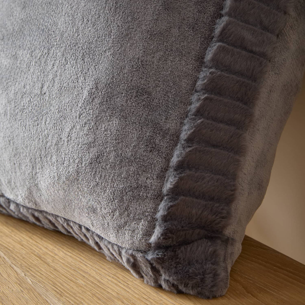 Catherine Lansfield Filled Cushion Winter Warmers 55cm x 55cm - Charcoal - Velvet And Faux Fur Charcoal Cushion