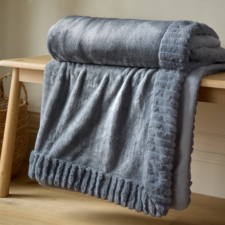 Catherine Lansfield Velvet and Faux Fur Throw – Charcoal – 150cm x 200cm
